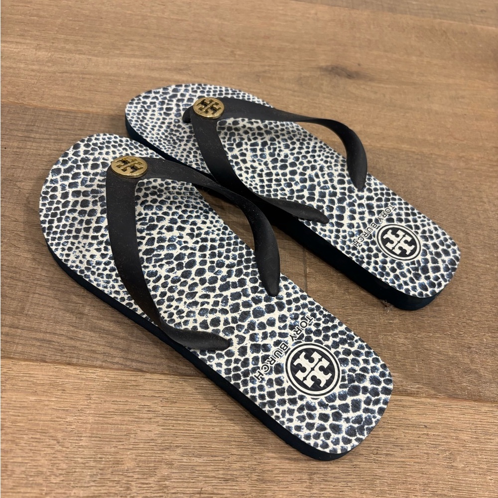Tory Burch Black and White Patterned Sandals